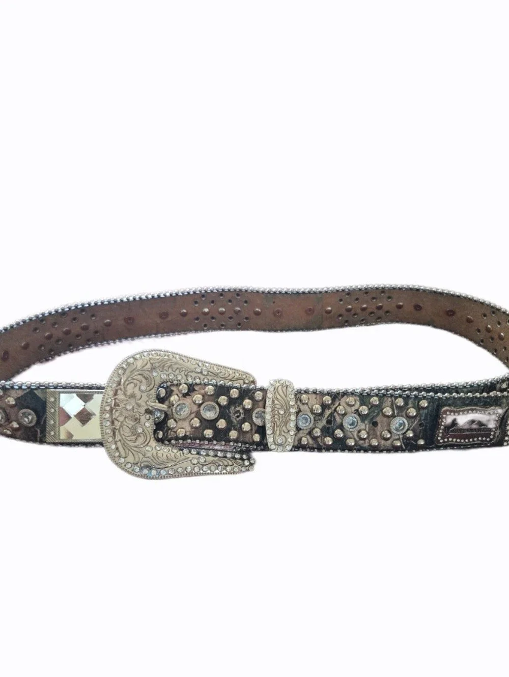 MONTANA WEST Women's Rhinestone Embellished Western Camo Belt. Silver. LG. EUC!
